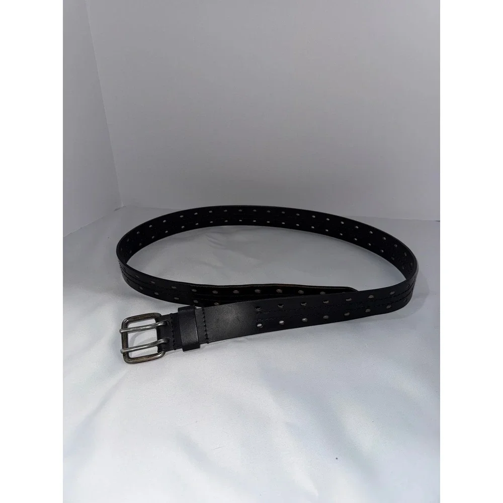 Genuine Leather Double Prong Belt Black 44/110 MBLT 32433-15G Antiqued Buckle